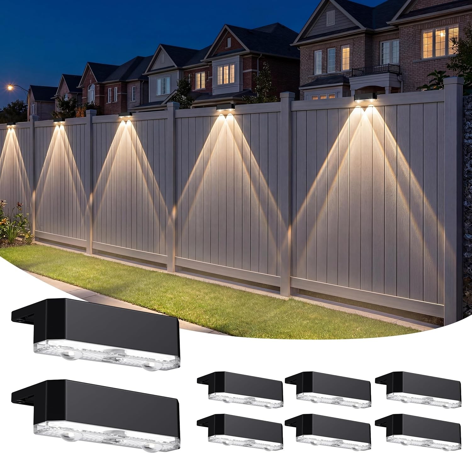 8 Pack Solar Fence Lights Outdoor Deck Railing Post IP65 Waterproof LED gallery