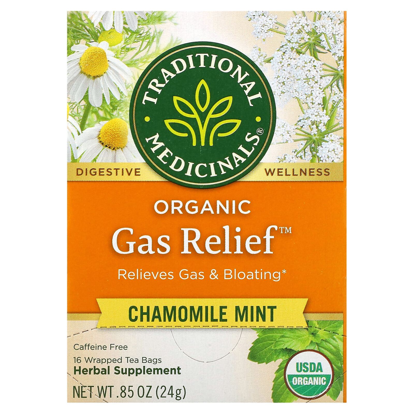 Organic Gas Relief, Chamomile Mint, Caffeine Free, 16 Wrapped Tea Bags, 0.85 oz gallery