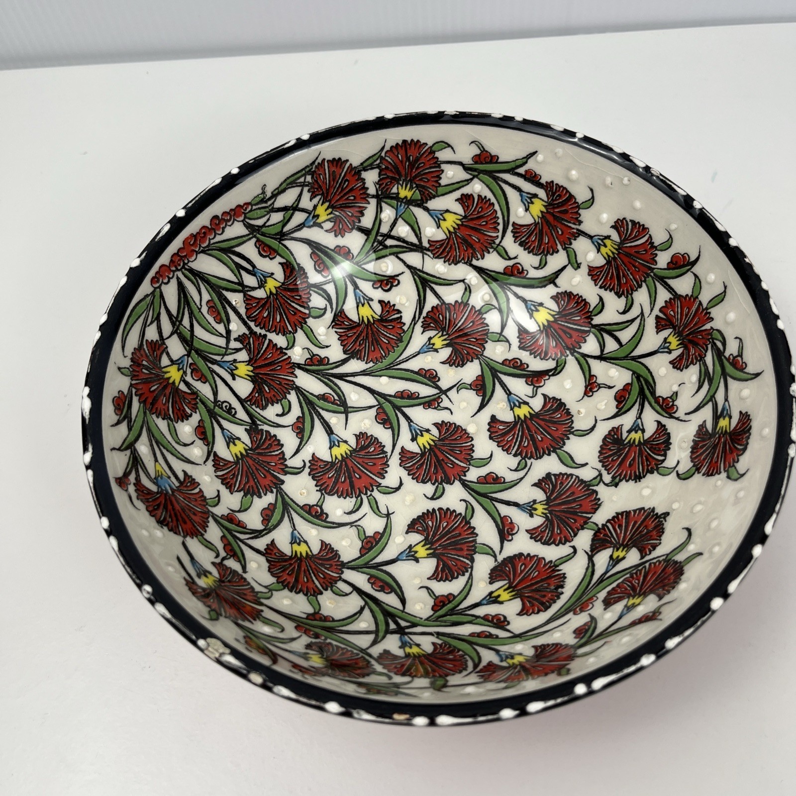 Turkish Handmade Painted Ceramic Floral Pattern Round Decorative Bowl gallery