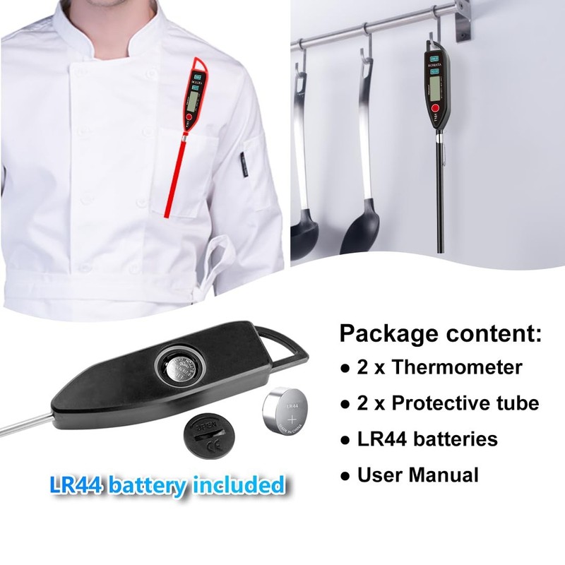 2 Pack Waterproof IPX7 Meat Thermometer Instant Read Food Thermometer with Long gallery