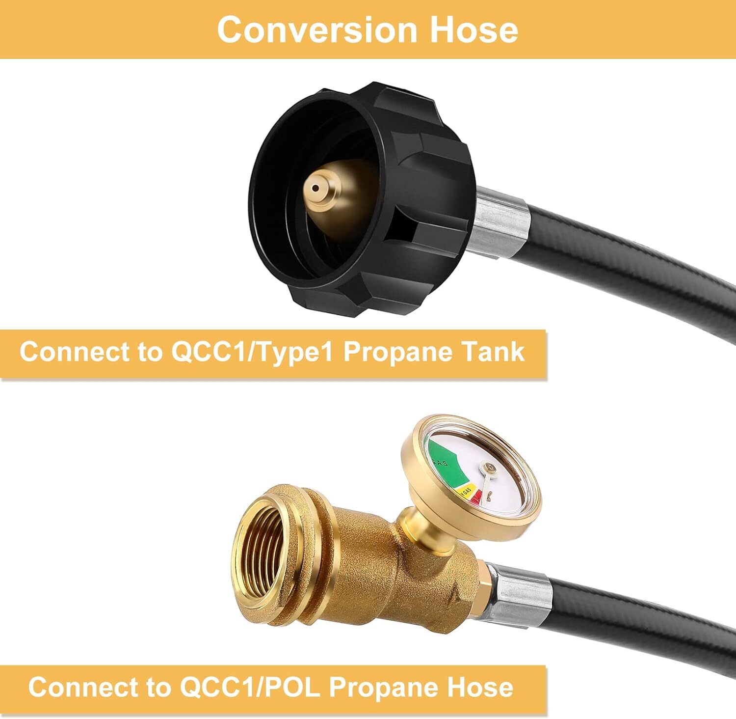 12 FT Propane Extension Hose with Gauge, Leak Detector Replacement Propane Hose gallery