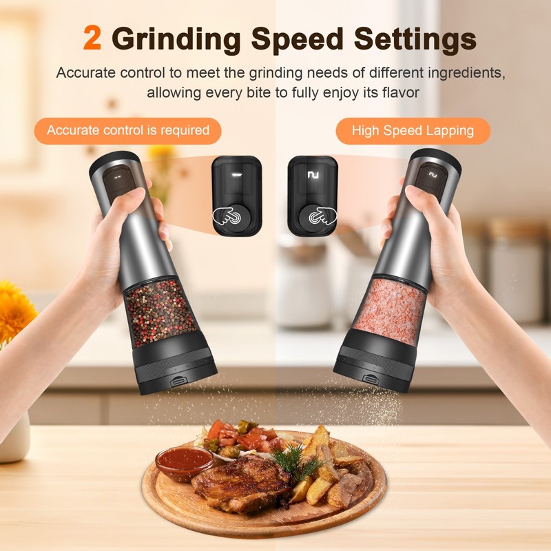Electric Salt Pepper Grinder Set, Rechargeable Base, Adjustable Coarseness, 2PCS gallery
