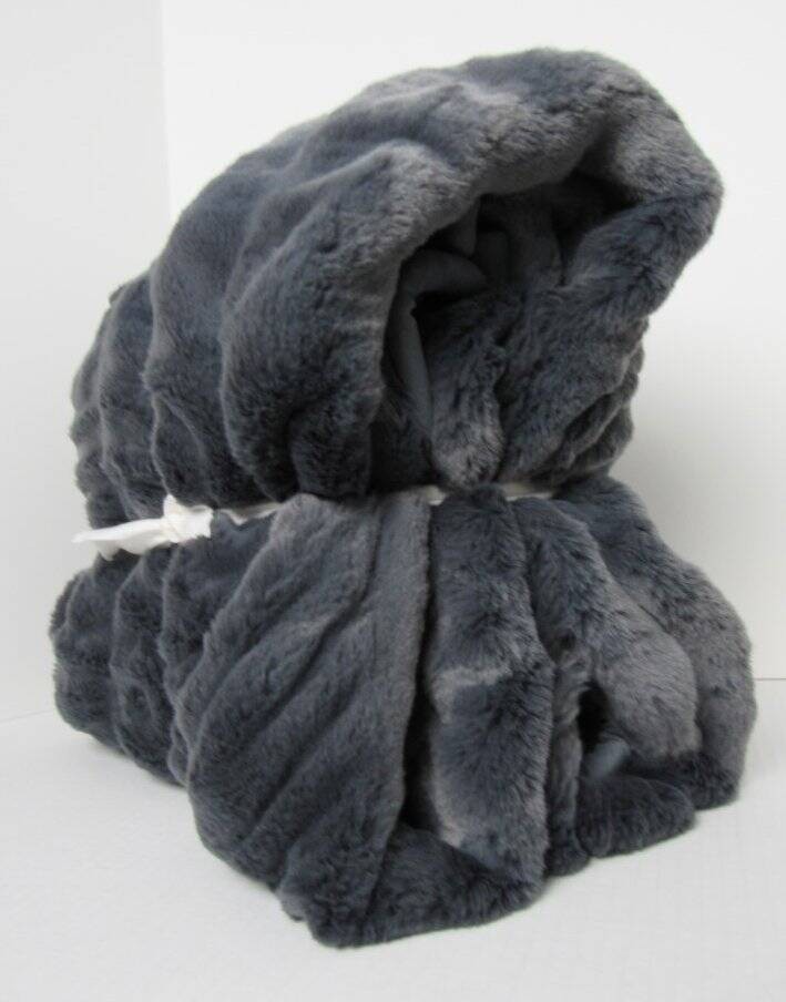 Pottery Barn Faux Fur Ruched Throw, 60"W X 80"L Steel Blue New gallery