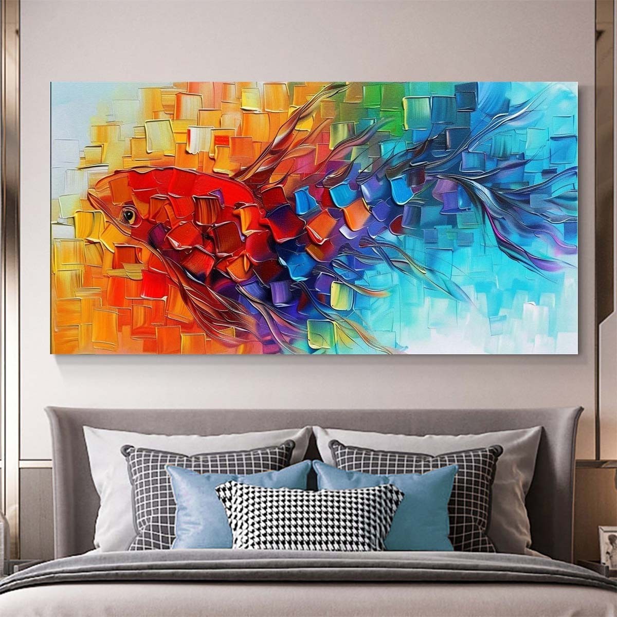 Goldfish Abstract Wall Art Hand Painted Oil Painting Canvas Home Decor 24*47in gallery