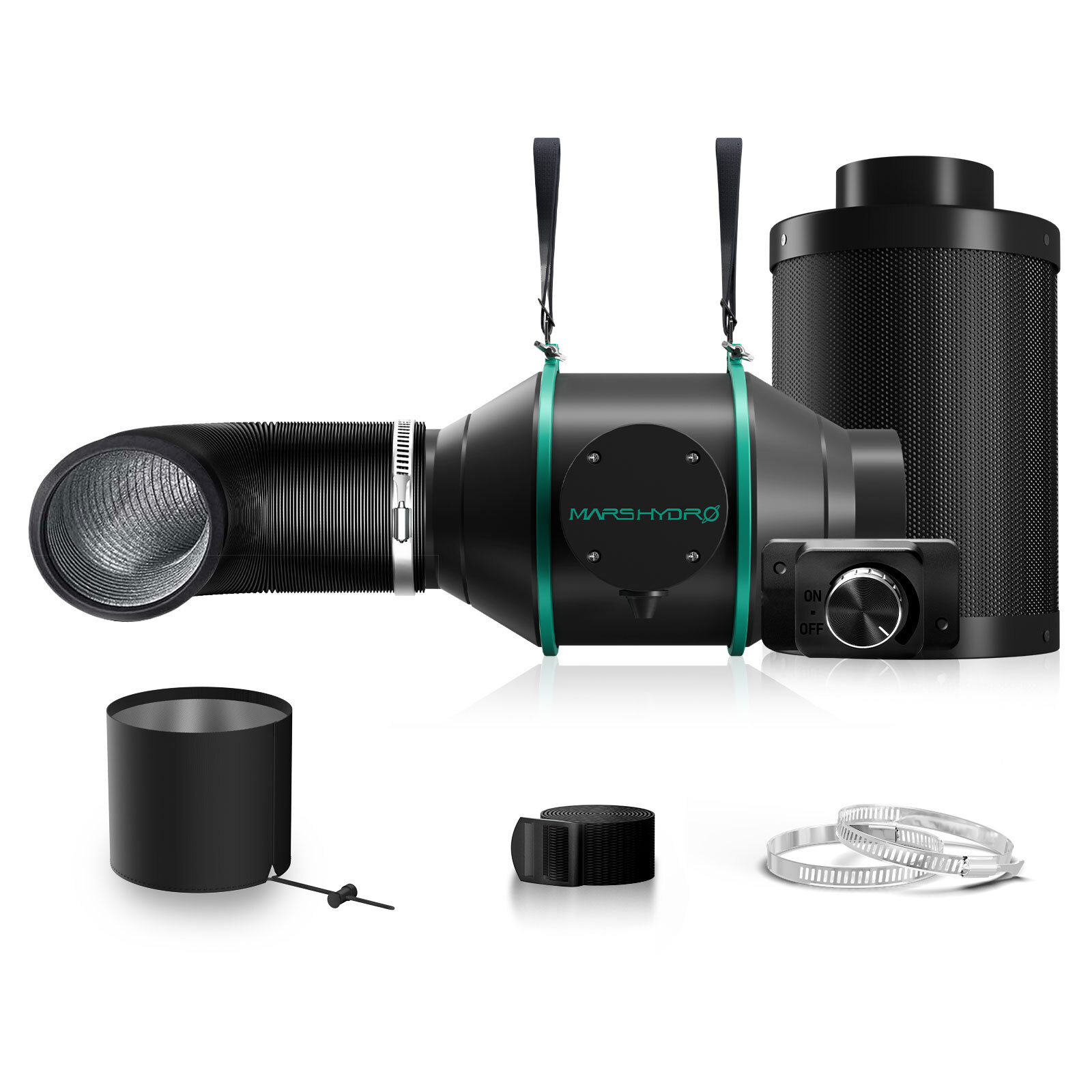 Mars Hydro 4" 6" Inline Fan Ventilation Duct Kit/Carbon Filter for Grow Tent Kit gallery