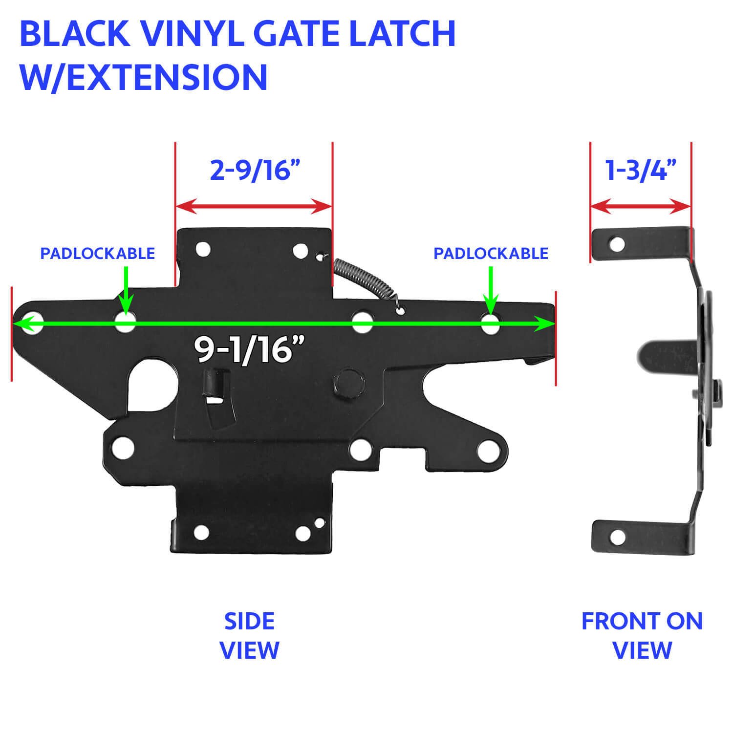 Stainless Steel Gate Latch BLACK for Vinyl, Wood, PVC Fencing gallery