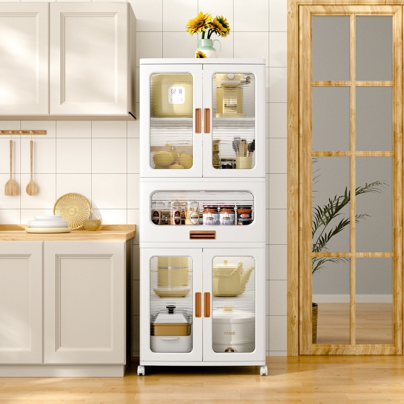 Stackable Plastic Storage Cabinet Foldable Storage Bins with Doors and Wheels gallery