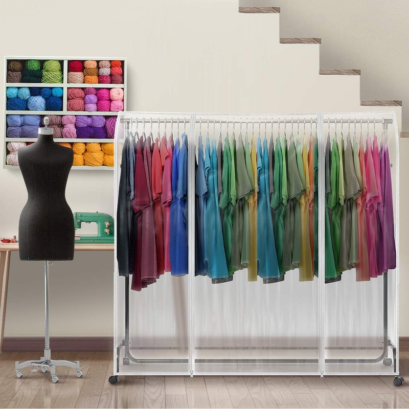 Sorbus 6ft Garment Rack Cover - 2 Pack, Transparent, Dustproof, Waterproof gallery
