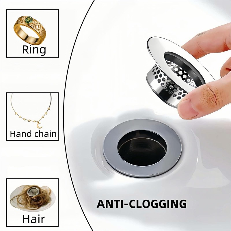 Bathroom Sink & Bathtub Drain Filter Strainer Set - 2 Pack Hair Silver gallery