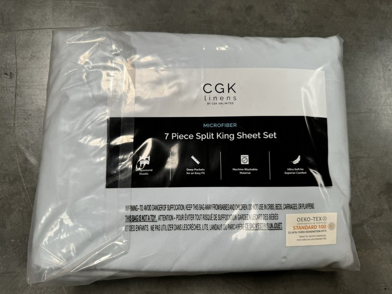CGK SPLIT KING 7 piece sheet set, soft brushed microfiber, Ice Blue gallery
