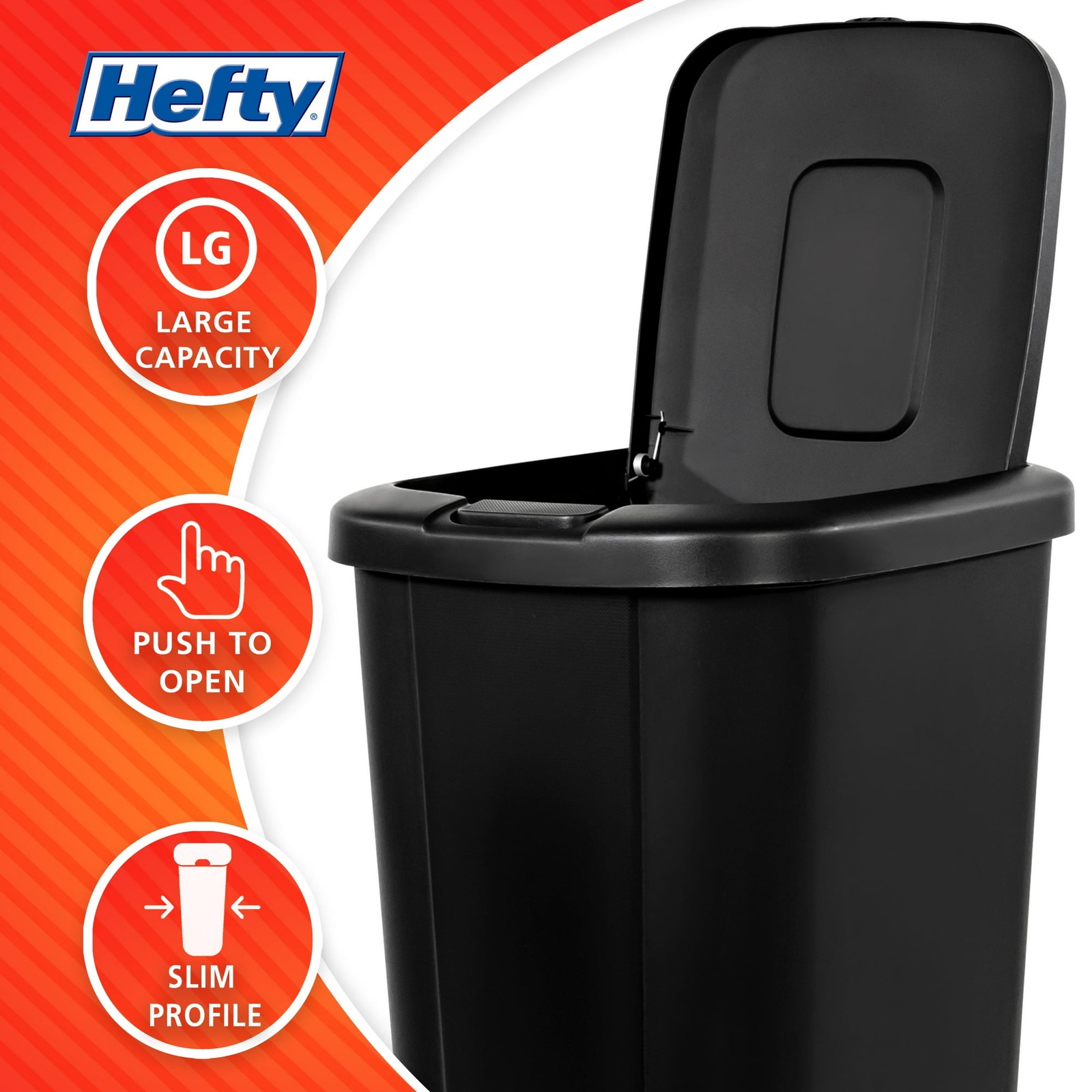 Kitchen Trash Can, 13.3 Gallon Plastic Touch Top Garbage Bin with Push Button Li gallery
