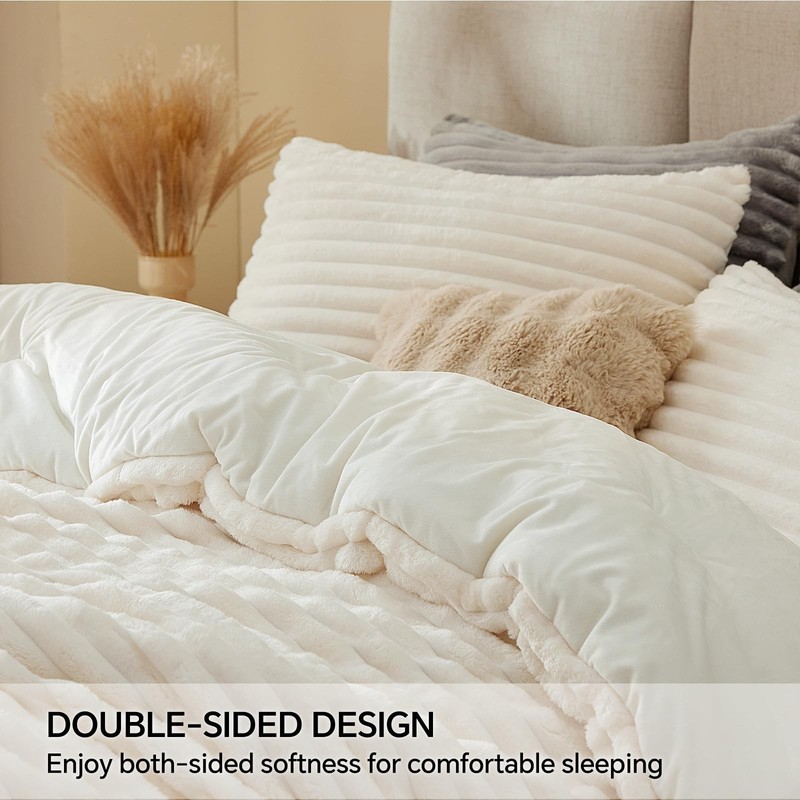 Fleece Queen Comforter Set -Super Soft & Warm Fluffy Cream White Bedding, Lux... gallery