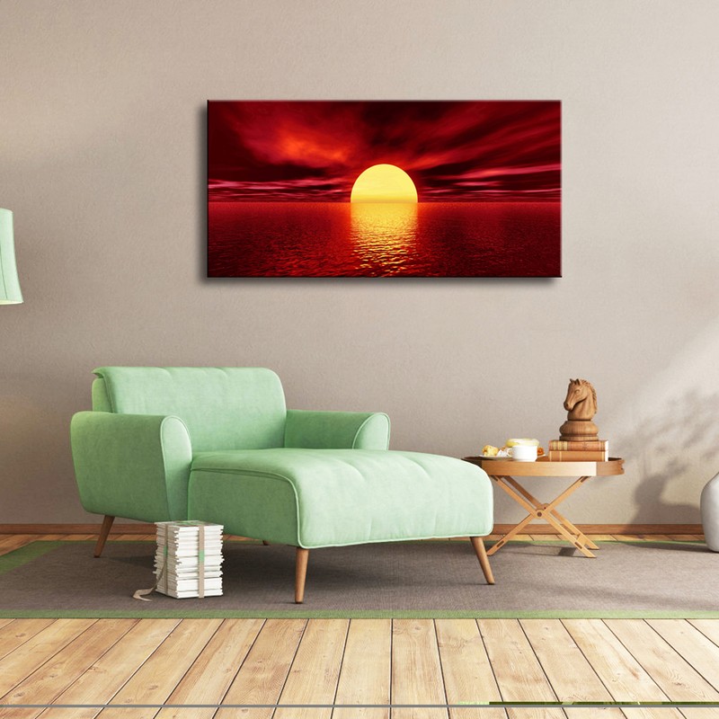 Large 1 Panel Modern Canvas Prints Wall Art Seascape Pictures Sun Paintings gallery