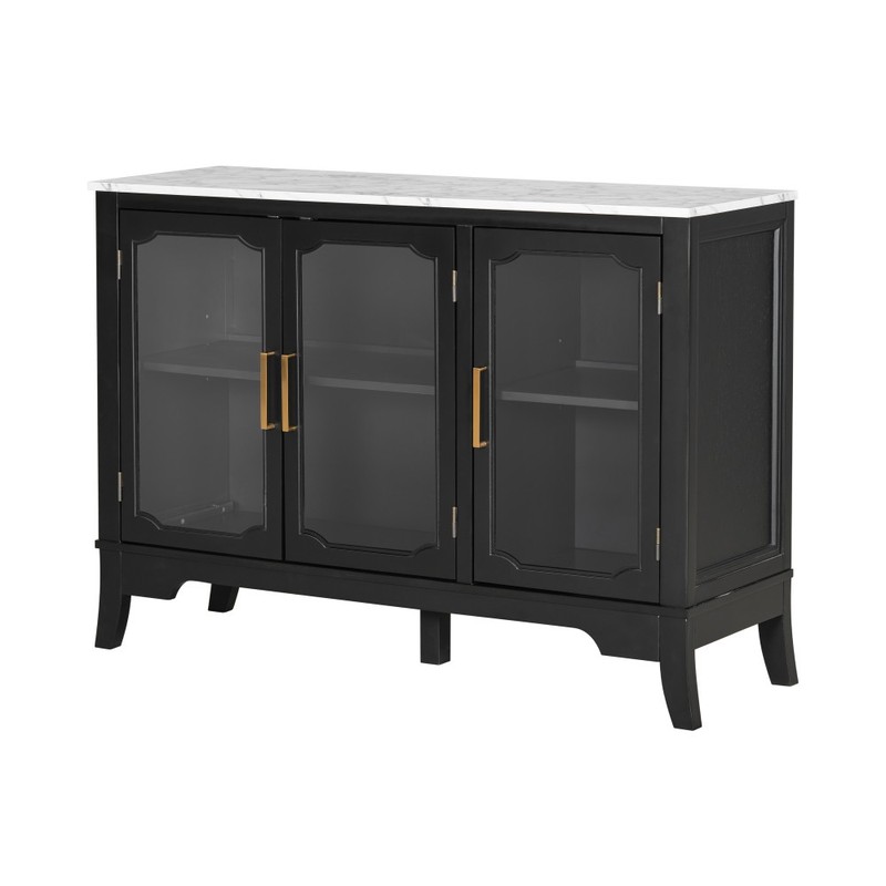 3 Door Entryway Storage Cabinet Pine Solid Wood MDF Glass Adjustable Shelves gallery