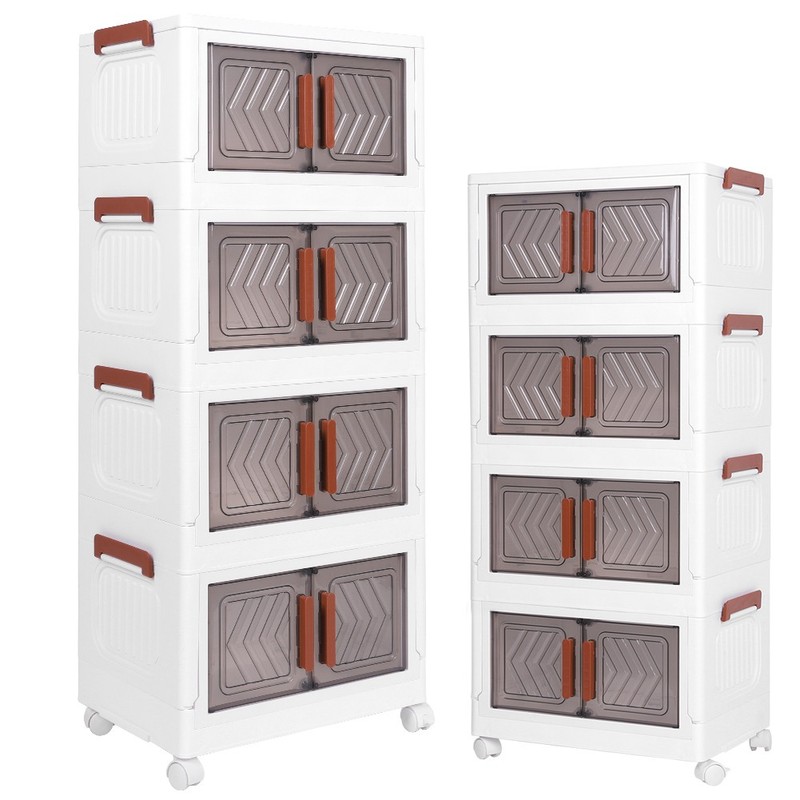 4 Tier Stackable Storage Bins with Lids Doors Wheels Storage Drawer (Clear) gallery