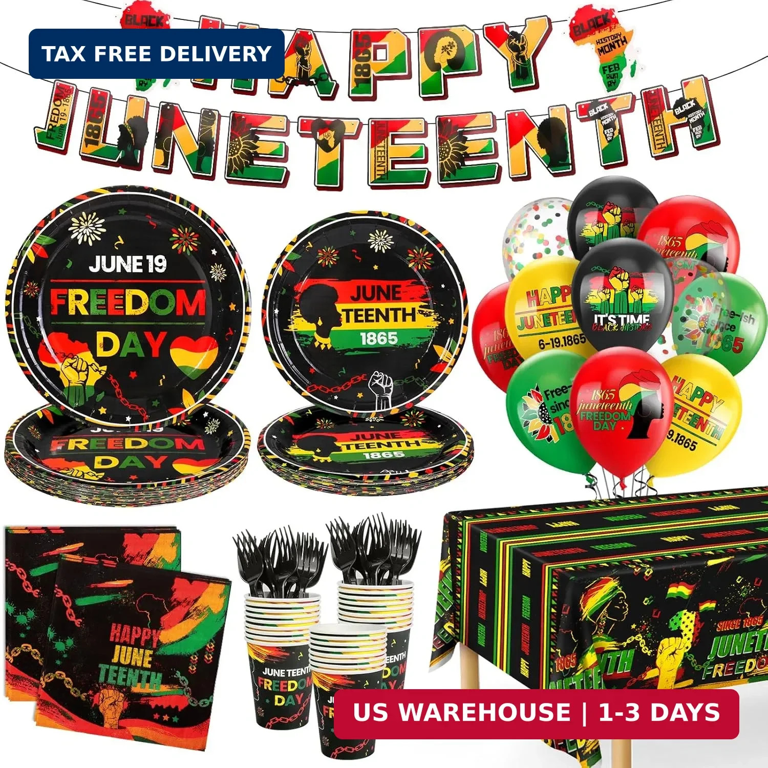 Happy Juneteenth Decorations, Juneteenth Party Supplies, Disposable Tableware Se gallery