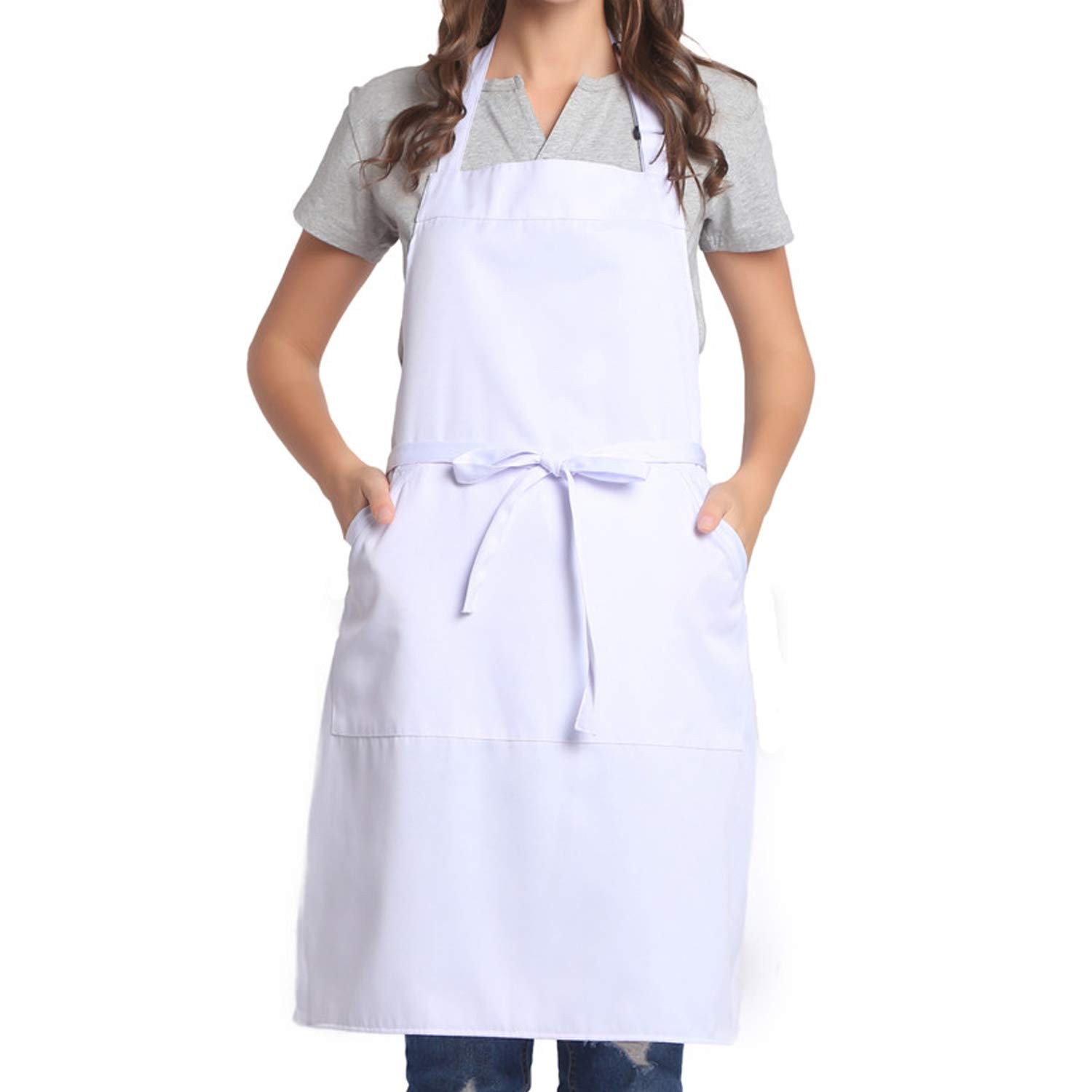 Adjustable Bib Apron with Long Ties for Women Men 18 Colors Chef Kitchen Cooking gallery