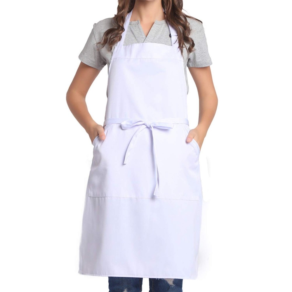 Adjustable Bib Apron with Long Ties for Women Men 18 Colors Chef Kitchen Cooking