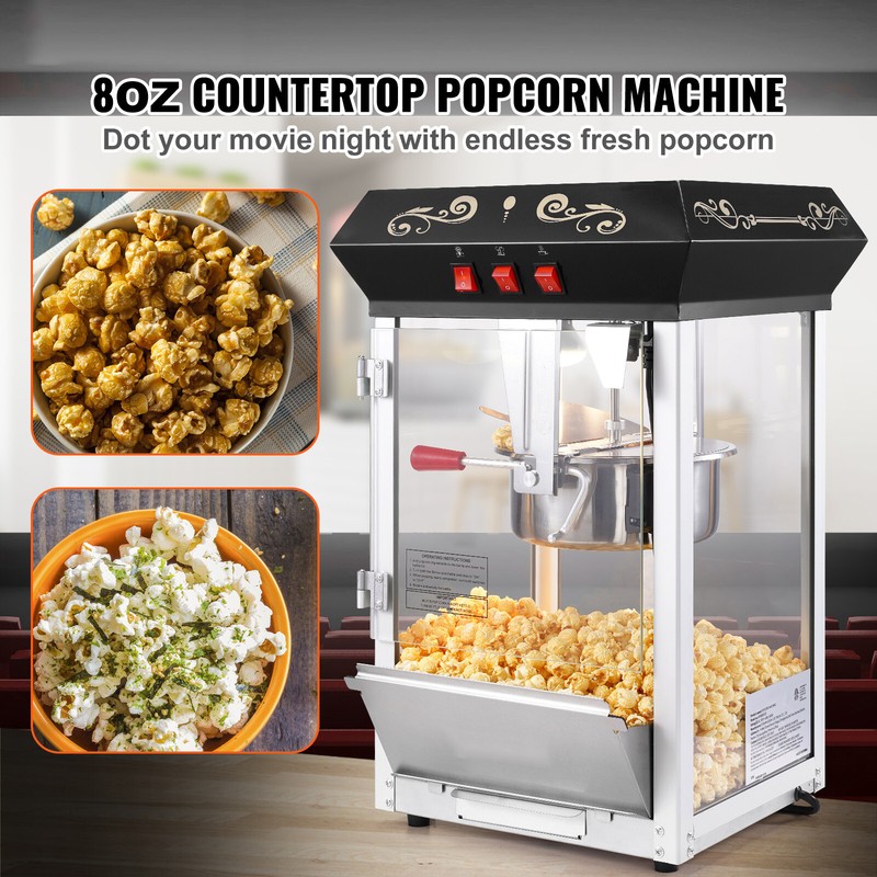 Popcorn Popper Machine Countertop Popcorn Maker 850W 8 Oz 48 Cups Black gallery