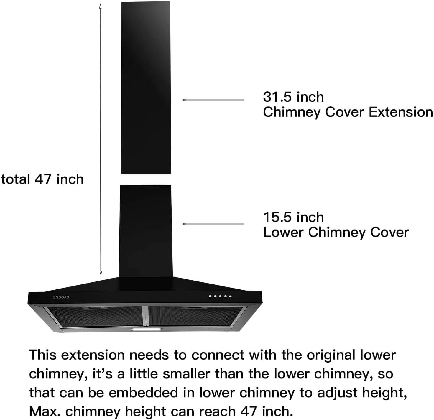 Black Stainless Steel Chimney Extension for GD17/GD24 Range Hoods, 31.5 gallery