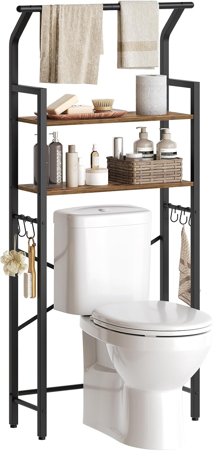 2Tier Rustic Brown Black Over The Toilet Storage Freestanding Organizer gallery