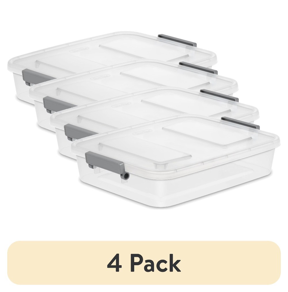 Sterilite 6.2 Qt Modular Small Storage Bin, 4-Pack, Clear Plastic,ID Latch,Gray​ gallery