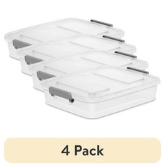 Sterilite 6.2 Qt Modular Small Storage Bin, 4-Pack, Clear Plastic,ID Latch,Gray​