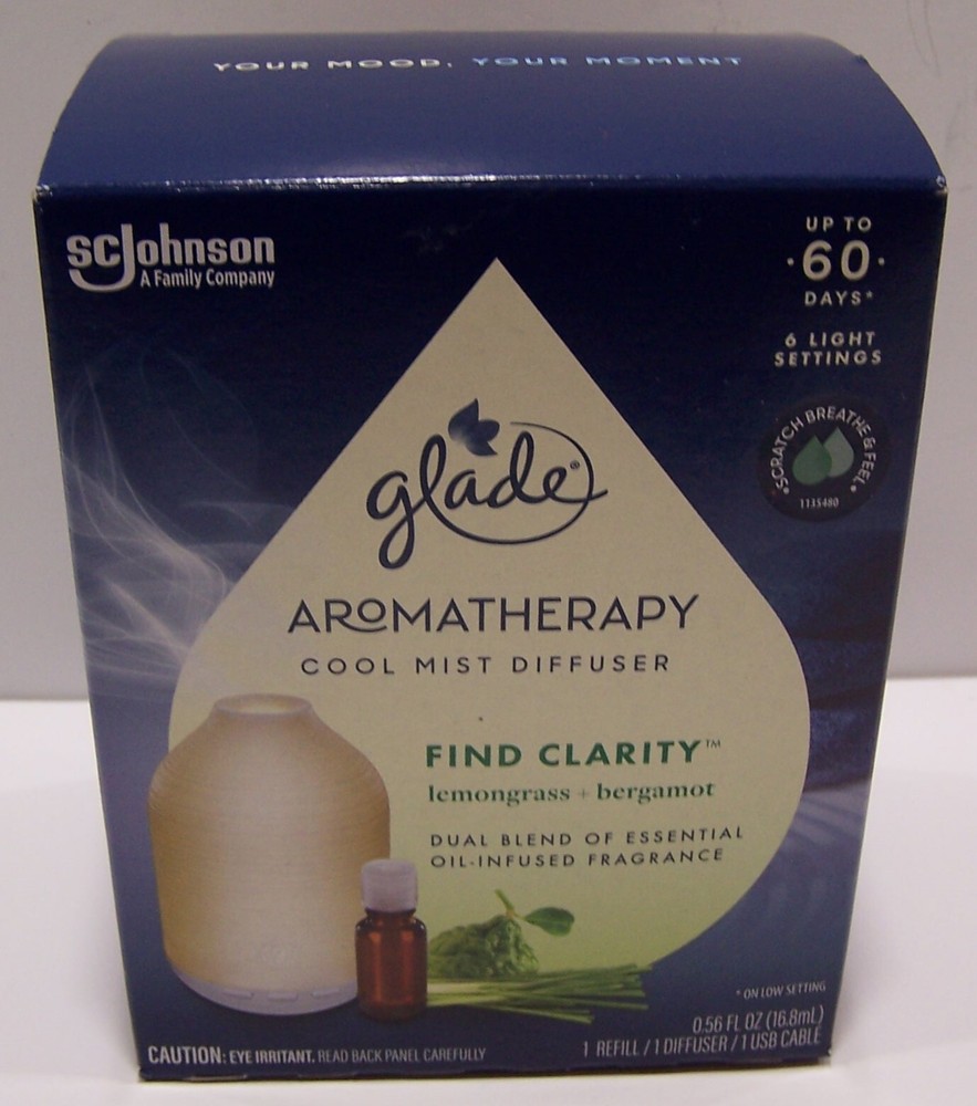 Glade Aromatherapy Cool Mist Essential Oil Diffuser Kit w/Refill FIND CLARITY