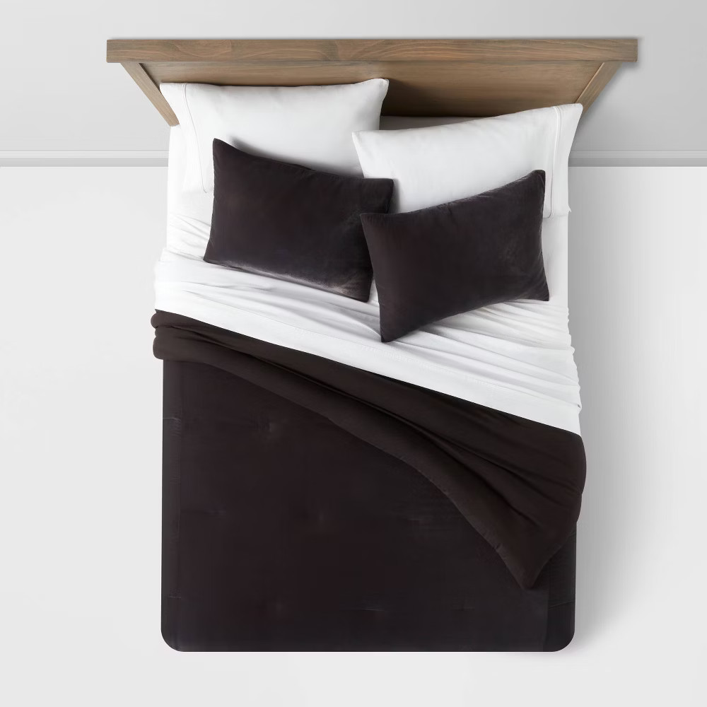 King Lustrous Velvet Comforter & Sham Set Black - Threshold gallery