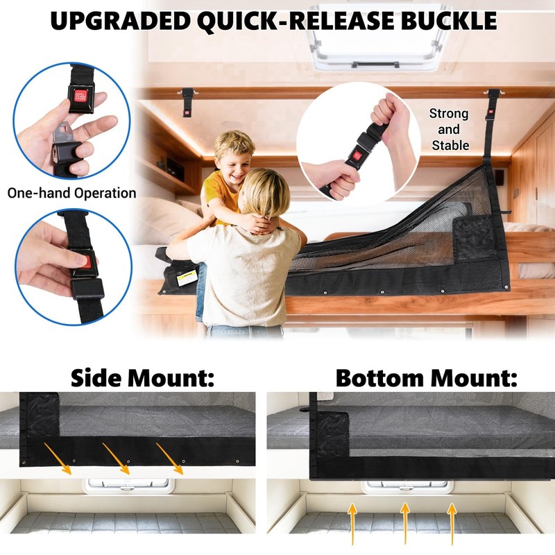 59" x 18" Adjustable RV Bunk Bed Safety Net with Quick Release Buckles - Travel gallery