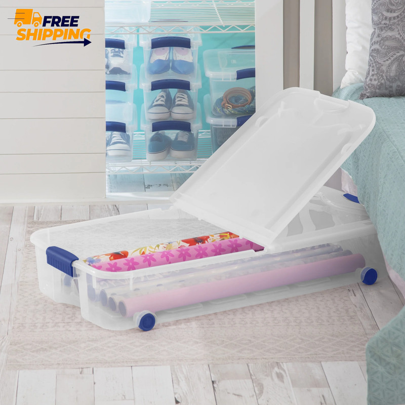 (2 Pack) 66 Quart Latching Underbed Wheeled Storage Bin, Clear Plastic 🎗🎯 gallery