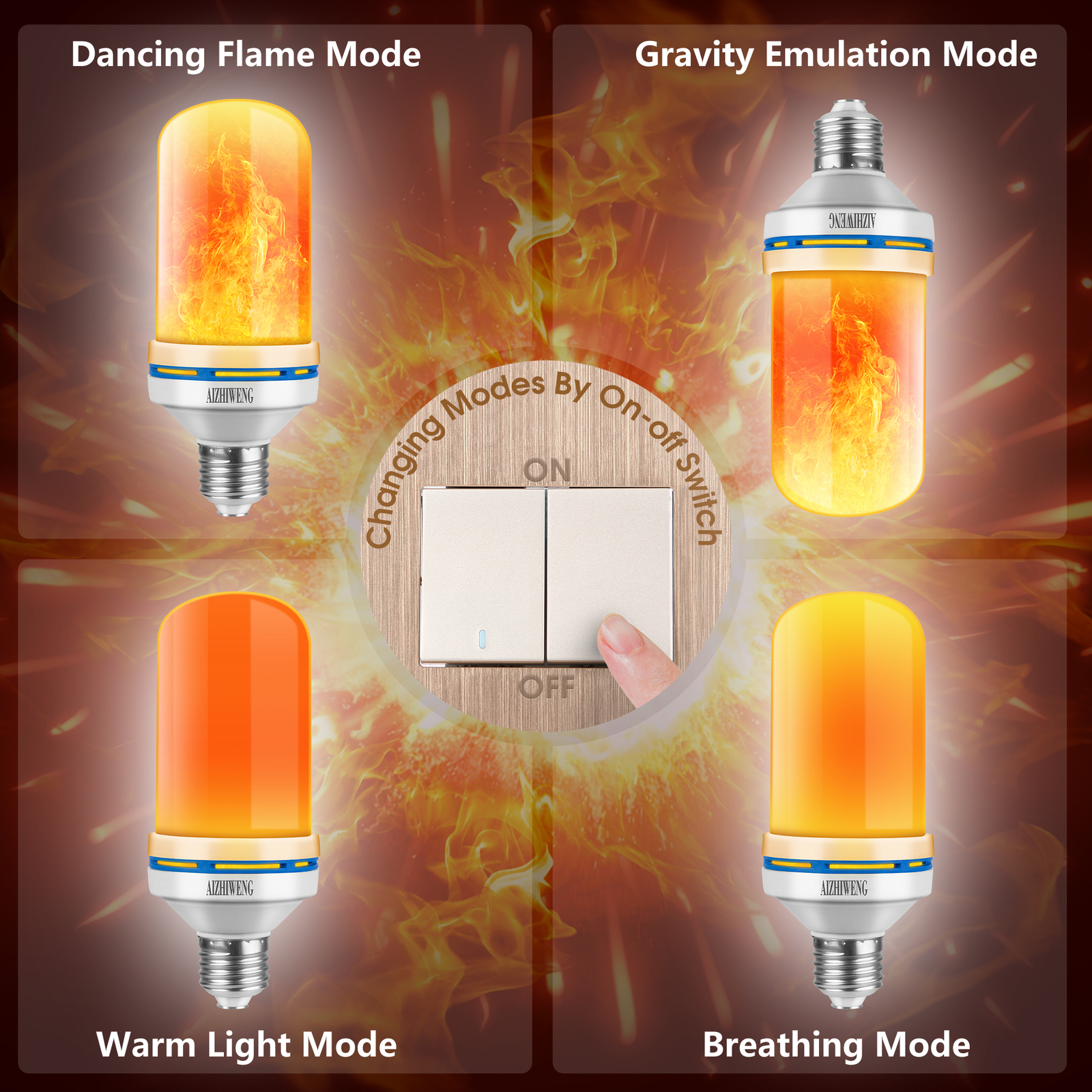 LED Flame Light Bulbs 4 Modes Fire Light Bulbs E26 Base for Christmas Decoration gallery