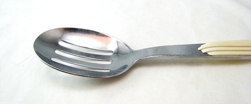 Unknown Maker Stainless Steel & Plastic JAZZ CREAM Pierced Table Serving Spoon gallery