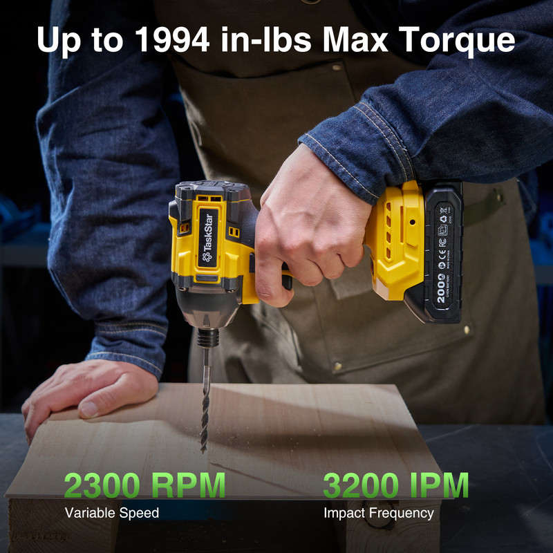 Taskstar 1/4" Hex Brushless Impact Driver Cordless 1994in-lbs 2300RPM 2000mah gallery