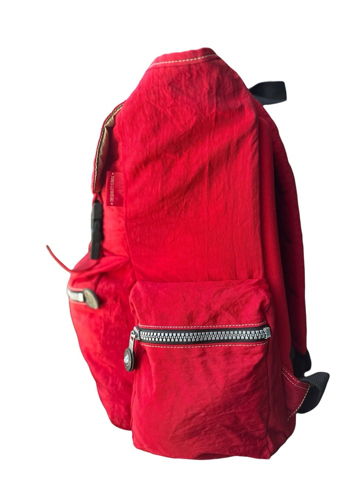 VTG 90’s Kipling Red Nylon Backpack Large Flap Buckle Drawstring Padded Back 4