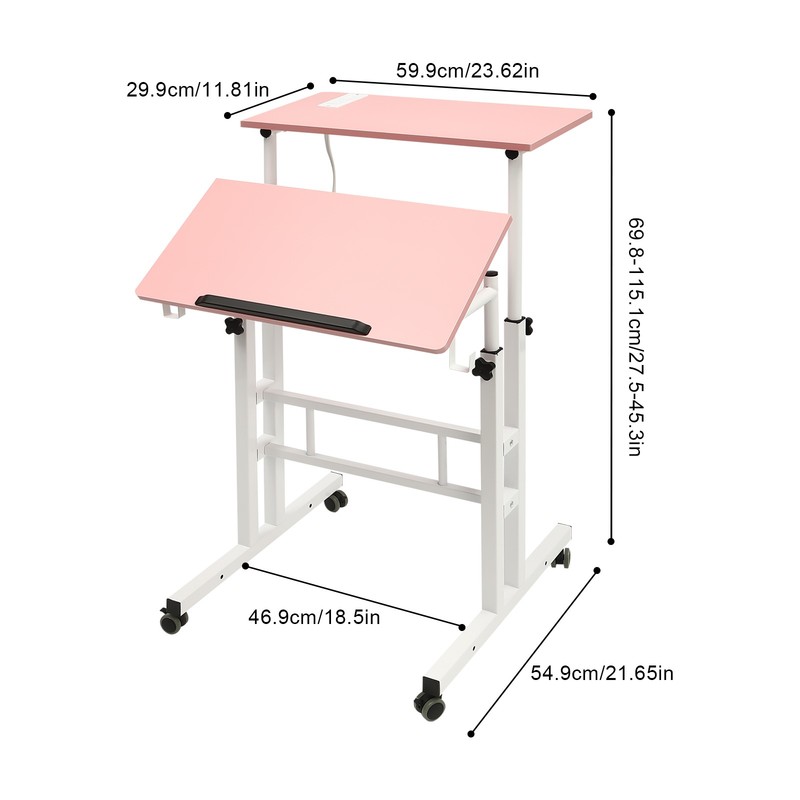 Mobile Adjustable Standing Desk with Dual Desktop for Home & Office gallery