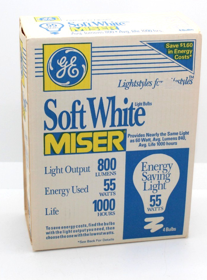 GE Miser Light Bulbs Soft White 55 Watt 1 pack of 4 Bulbs 800 Lumens A19 gallery