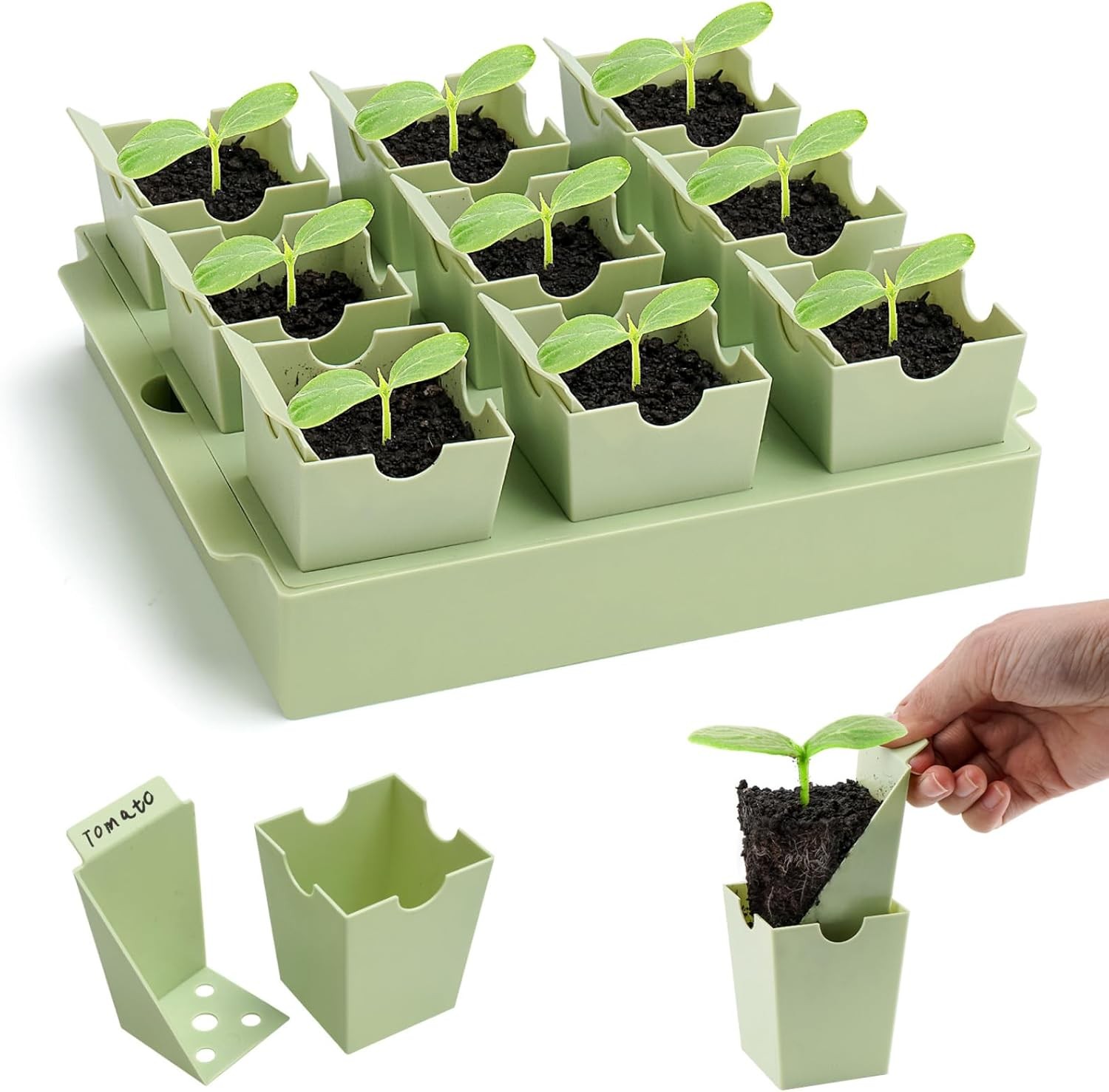 Seed Starter Tray, Extra-Thick Reusable Germination Kit,9 Deep 2.3 in Cells gallery