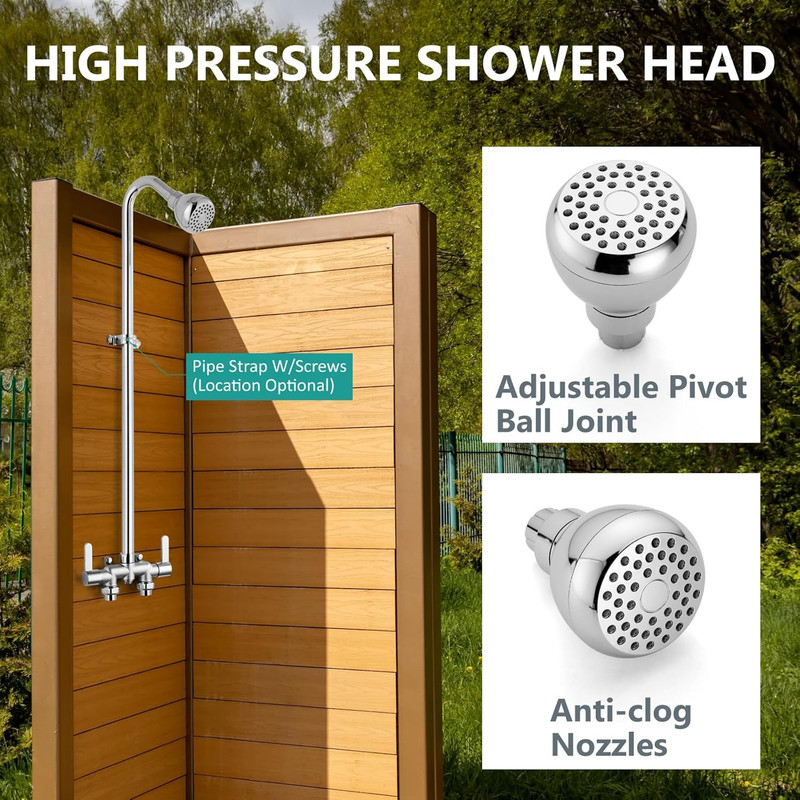 31" Outdoor Shower System Exposed Chrome Brass Mixing Valve 2-Handle Shower Kit gallery
