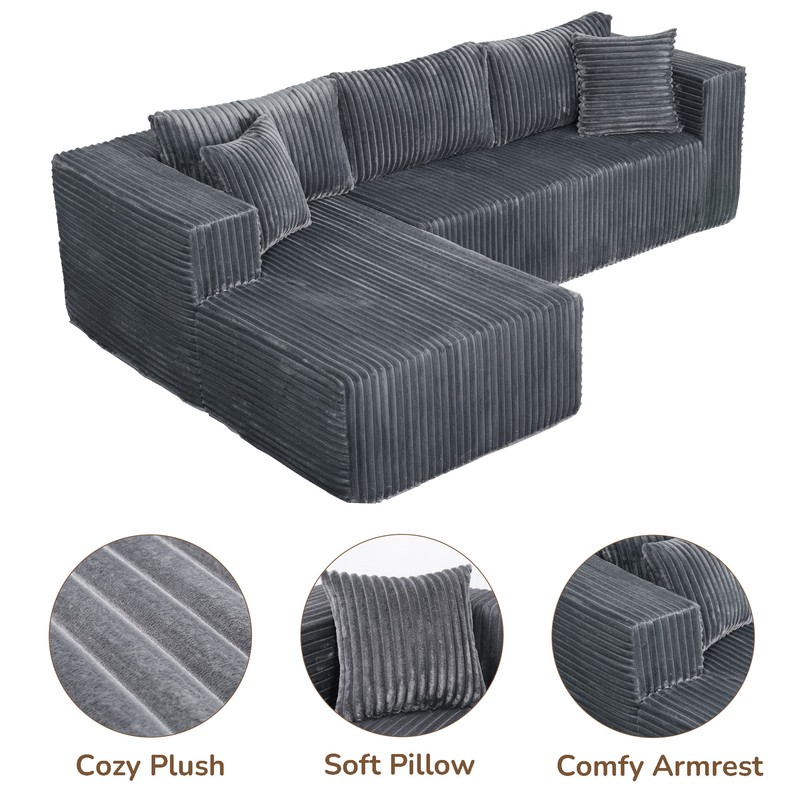 105" L-Shaped Modular Compression Sofa, Plush Upholstery, All-Foam Structure (N gallery
