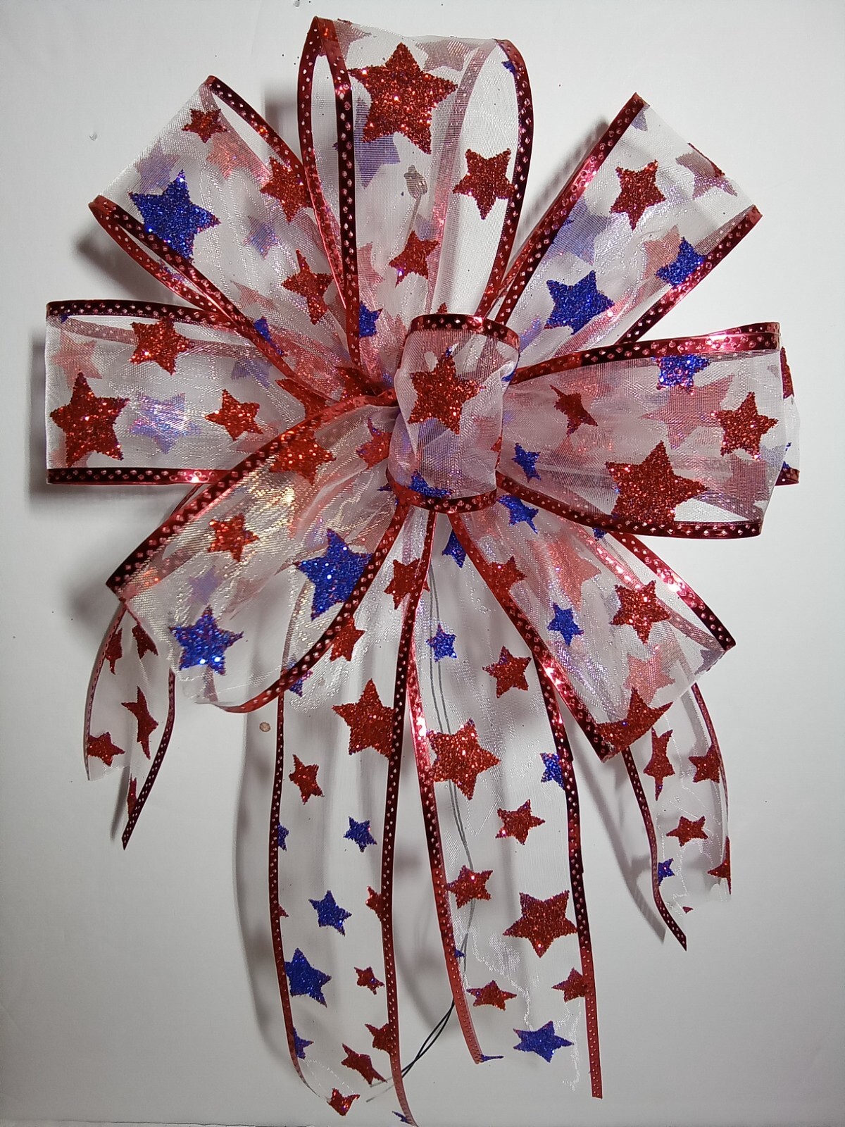 July 4th bow decoration red white blue Summer Patriotic 9 loops approx. 7 inches gallery
