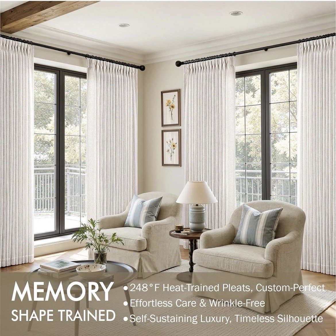 Pinch Pleated Thick Linen Curtains 90 Inches Long 2 Panels for Living Room Be... gallery
