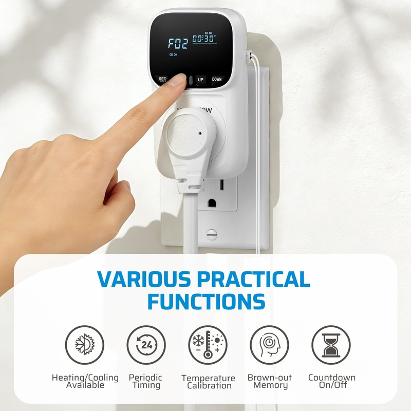Digital Temperature Controller, Heavy Duty 15A/1800W Thermostat Outlet Plug, VA gallery