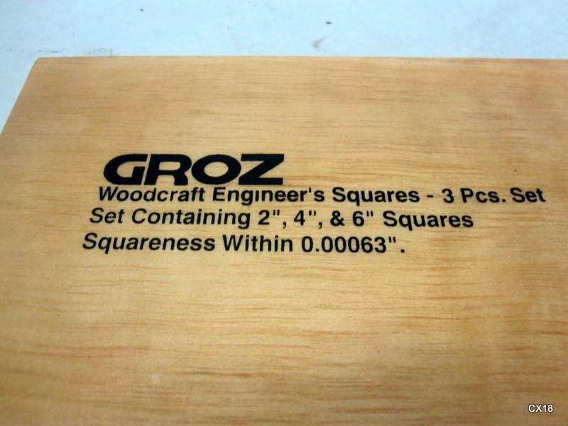 Groz Woodcraft Engineer's Square Set 3 Pc Set 2", 4" 6" in Original Wooden Case gallery