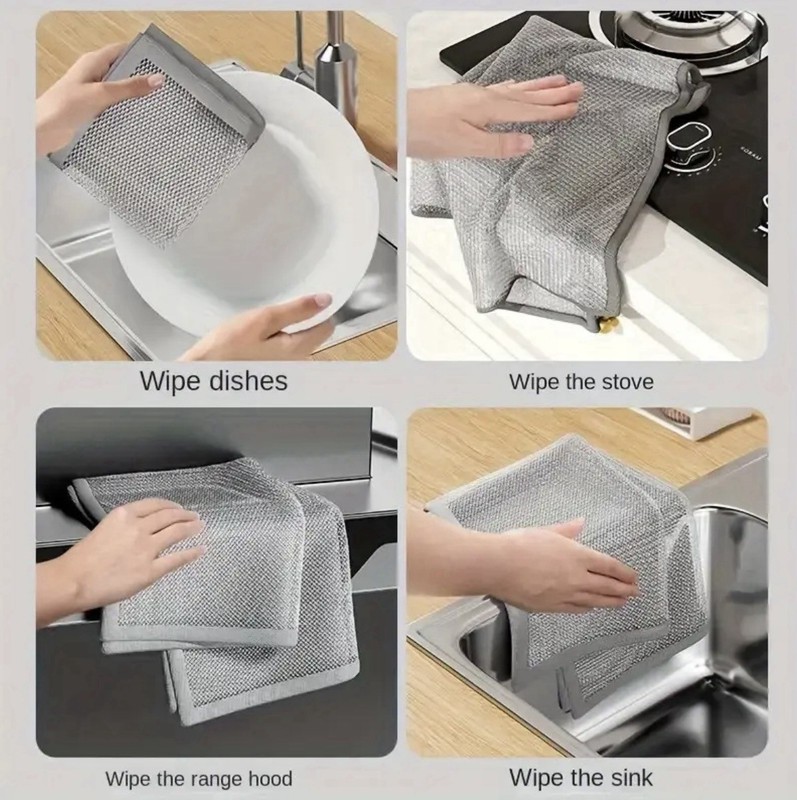 Mesh Wire Multi-Purpose Wash-Cloth Kitchen Deep Clean Towel Steel Pot Dish Rag gallery
