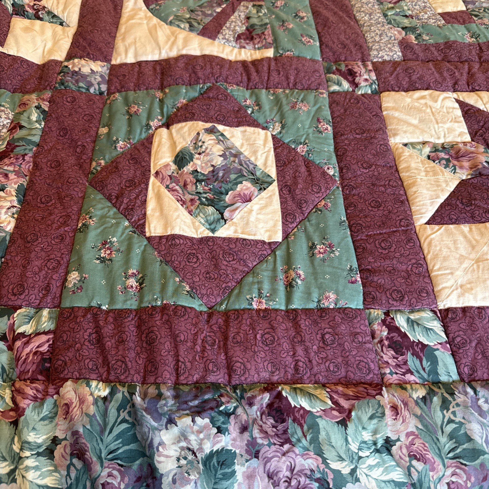 Quilt Comforter Cotton Blend Size 101x105” Sampler Design Purple Teal gallery