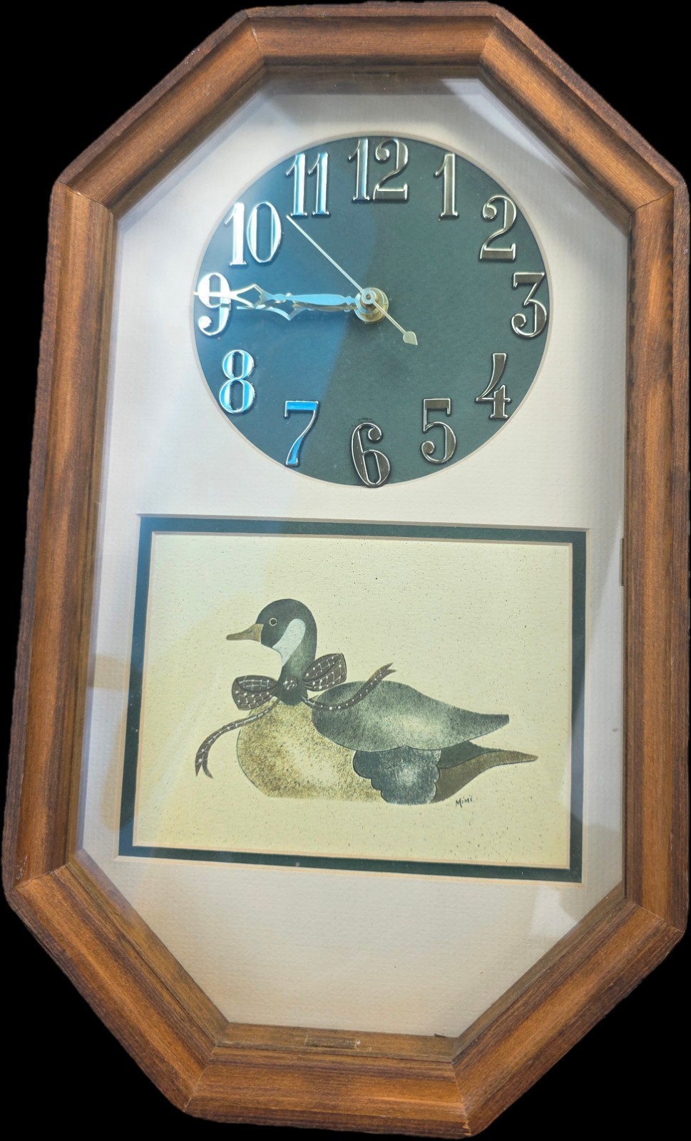 Country Cottage Core Octagonal Wooden Hanging Wall Clock w/ Duck Motif,16" x 10" gallery