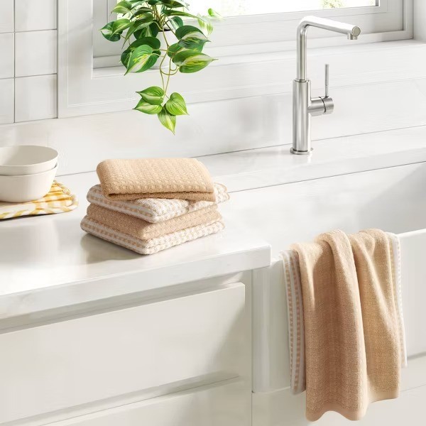 6pc Terry Kitchen Towels Tan: Gingham Check, Cotton, Machine Wash, Dobby gallery