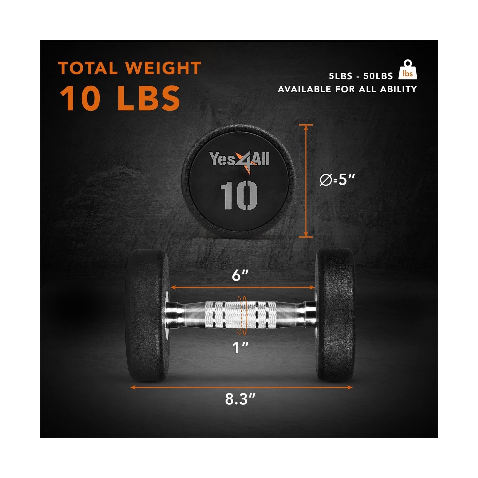 Yes4All Urethane Dumbbell with Anti-Slip Knurled Handle 5-50 LB... USA FAST SHIP gallery