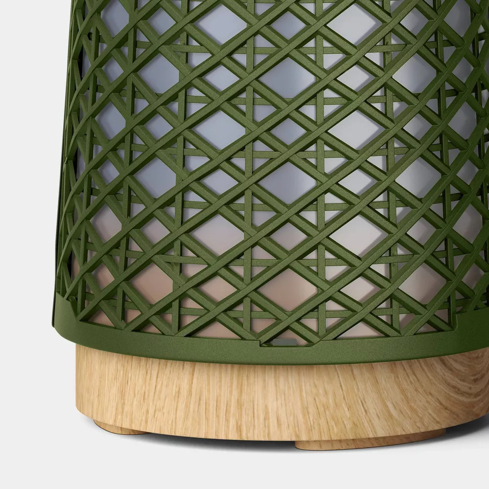 Rattan Battery/Solar LED Outdoor Medium Lantern Heathered Green - Threshold gallery